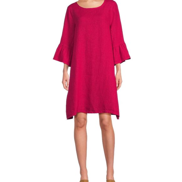 BRYN WALKER Phryne Shift DRESS Pink Linen Crew Neck Ruffled Bell Sleeve NEW $203 - Picture 8 of 8